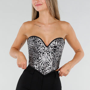 NEW071026 Zilveren Corset Top met Zwart Patroon