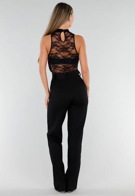 NEW071026 Zwarte Body met Kant en Watervalhals