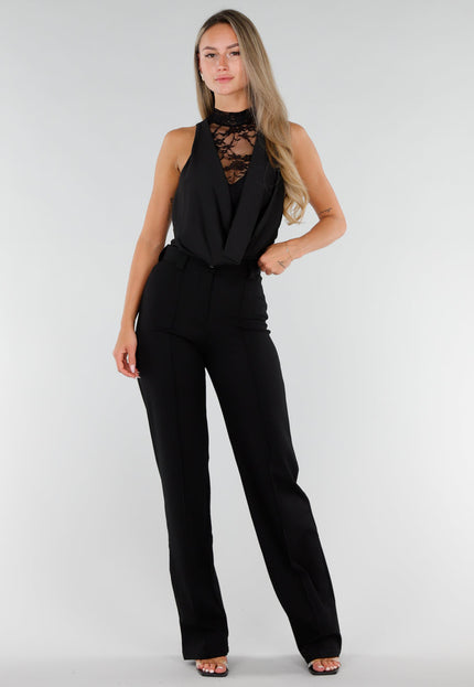 NEW071026 Zwarte Body met Kant en Watervalhals