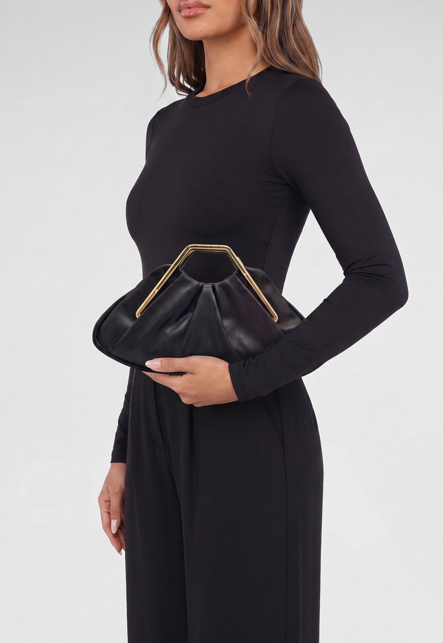 NEW071026 Zwarte Clutch met Goudkleurig Handvat