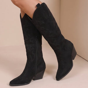 NEW071026 Zwarte Cowboylaarzen met Sierstiksels