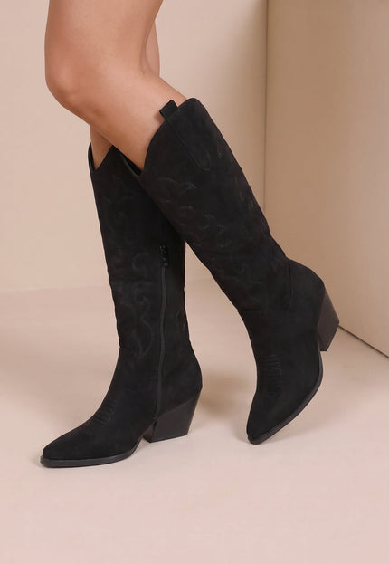 NEW071026 Zwarte Cowboylaarzen met Sierstiksels