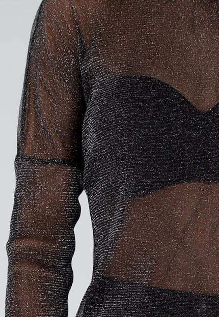 NEW071026 Zwarte Glitter Mesh One Shoulder Top
