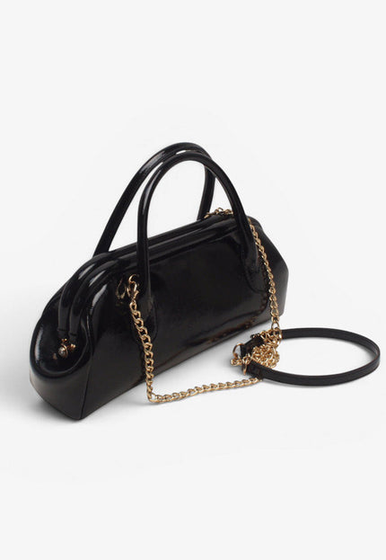 NEW071026 Zwarte Lak Handtas met Gouden Ketting