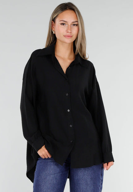 NEW071026 Zwarte Lange Blouse met Kanten Rug