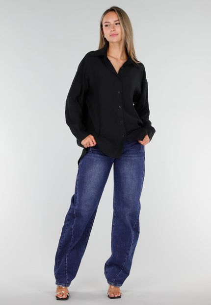 NEW071026 Zwarte Lange Blouse met Kanten Rug