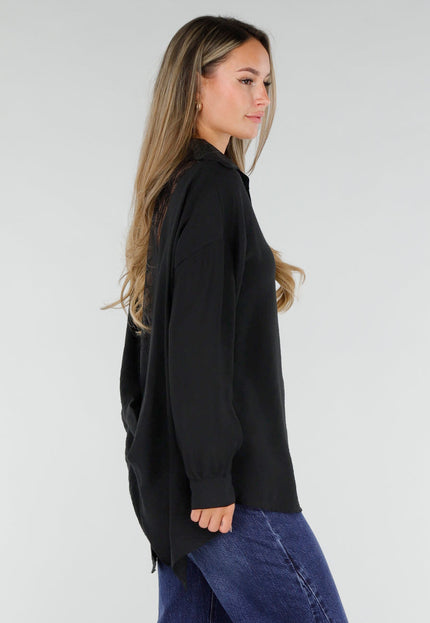 NEW071026 Zwarte Lange Blouse met Kanten Rug