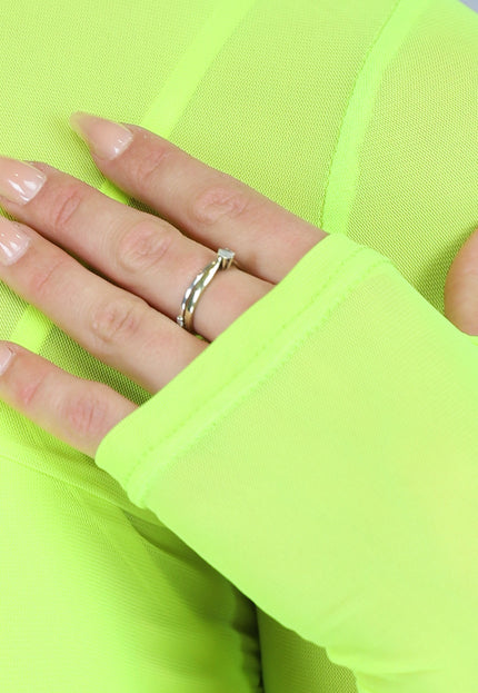 NEW0803 Neon Geel Geplooid See-Through Jurkje met Setje