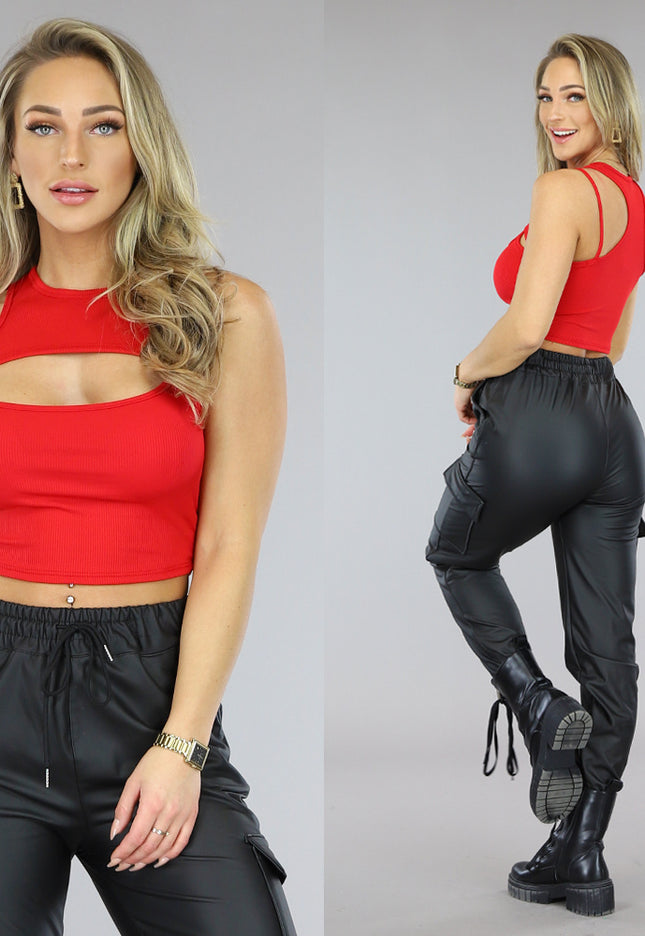 NEW0803 Rode Crop Top met Uitsnede