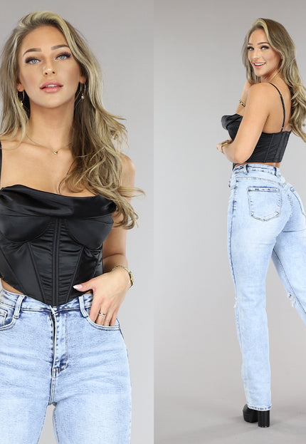 OP=OP.AV.09 Zwarte Satin Korset Top