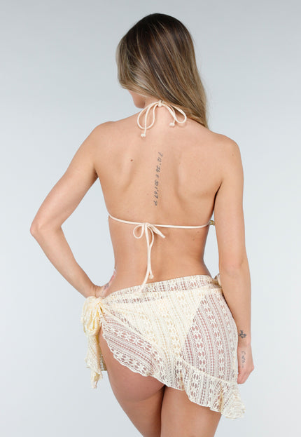NEW080426 Beige Driedelige Bikini Set met Kant