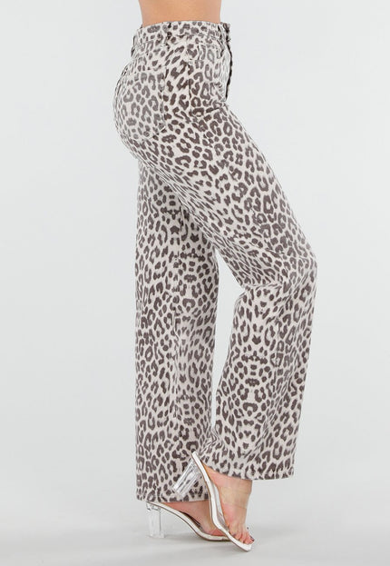 NEW080426 Beige Luipaardprint Straight Leg Jeans