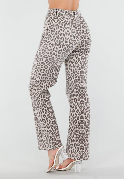 NEW080426 Beige Luipaardprint Straight Leg Jeans