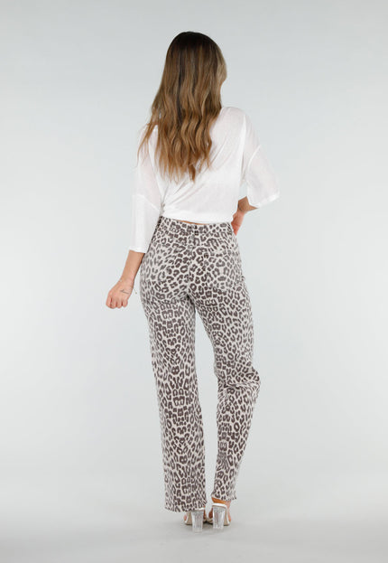 NEW080426 Beige Luipaardprint Straight Leg Jeans
