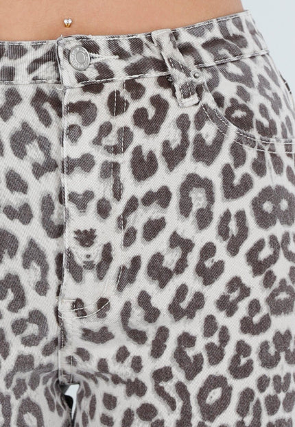 NEW080426 Beige Luipaardprint Straight Leg Jeans