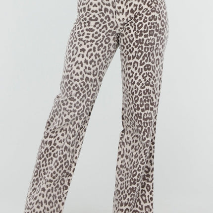 NEW080426 Beige Luipaardprint Straight Leg Jeans