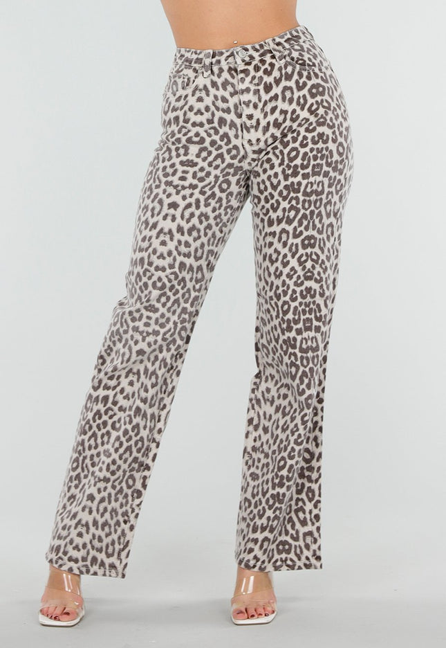 NEW080426 Beige Luipaardprint Straight Leg Jeans