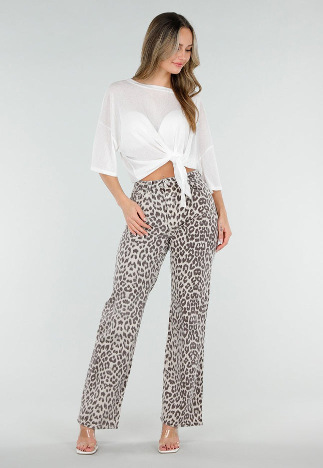 NEW080426 Beige Luipaardprint Straight Leg Jeans