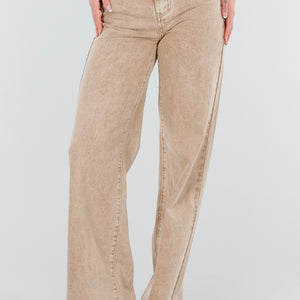 NEW080426 Beige Wide Leg Tall Jeans met Wassing
