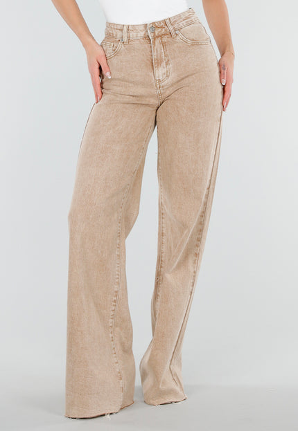 NEW080426 Beige Wide Leg Tall Jeans met Wassing