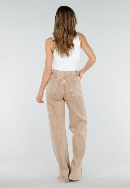 NEW080426 Beige Wide Leg Tall Jeans met Wassing