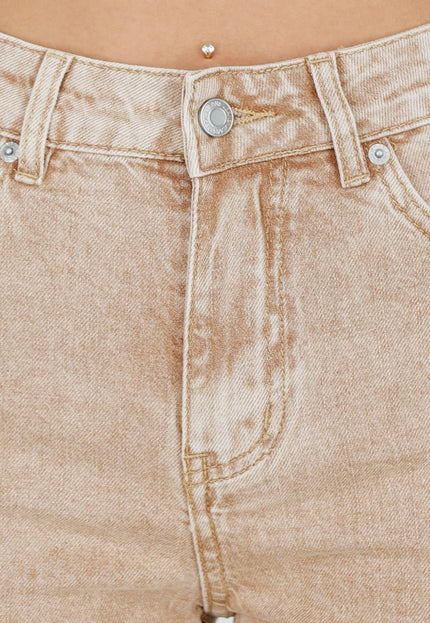 NEW080426 Beige Wide Leg Tall Jeans met Wassing