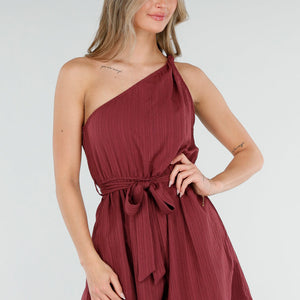 NEW080426 Bordeaux One Shoulder Playsuit