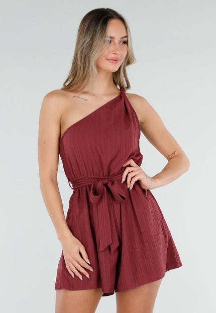 NEW080426 Bordeaux One Shoulder Playsuit