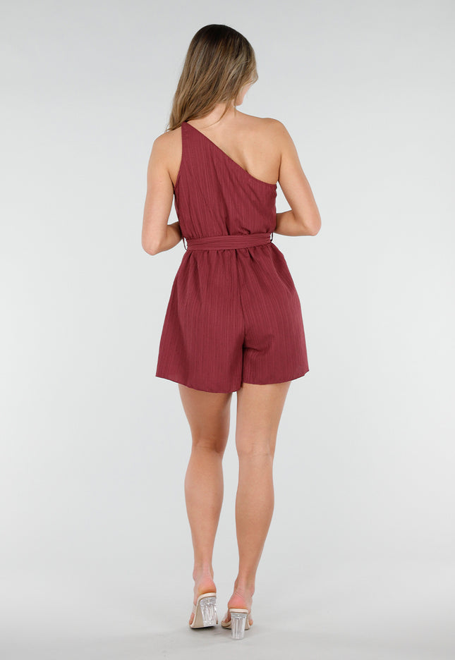 NEW080426 Bordeaux One Shoulder Playsuit