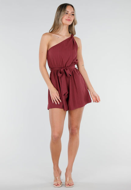 NEW080426 Bordeaux One Shoulder Playsuit
