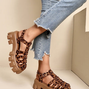NEW080426 Bruine Suède Sandalen met Luipaardprint