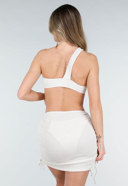 NEW080426 Crème Driedelige Bikini Set met Rokje