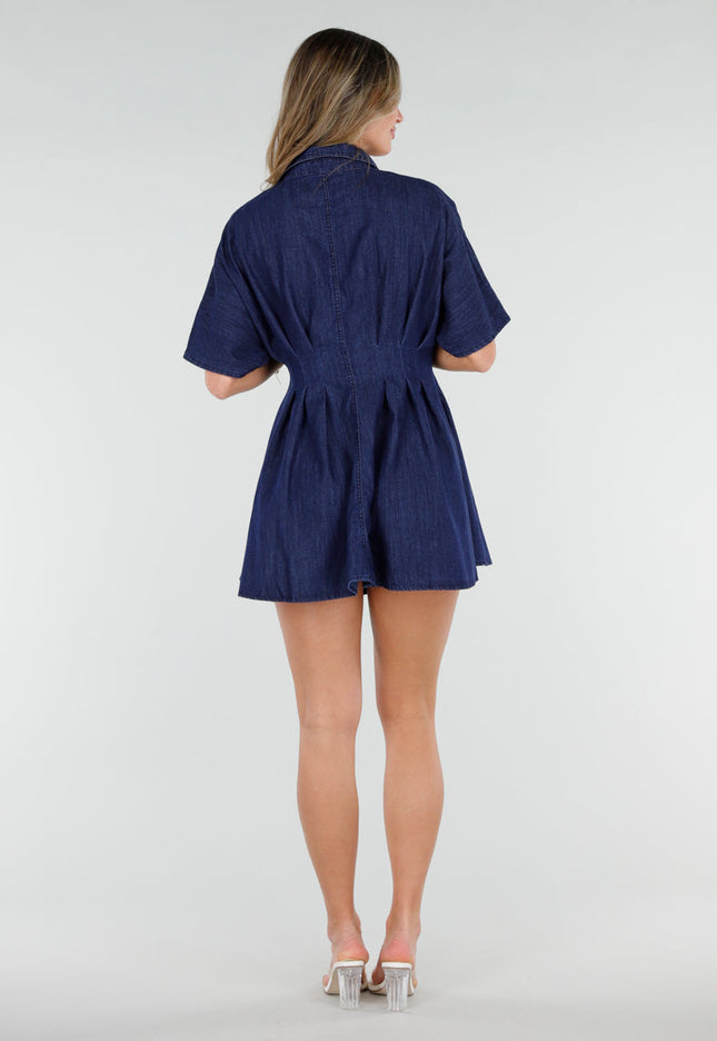 NEW080426 Donkerblauwe Denim Blouse Jurk