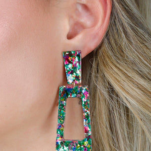 NEW080426 Groene Rechthoekige Oorbellen met Print
