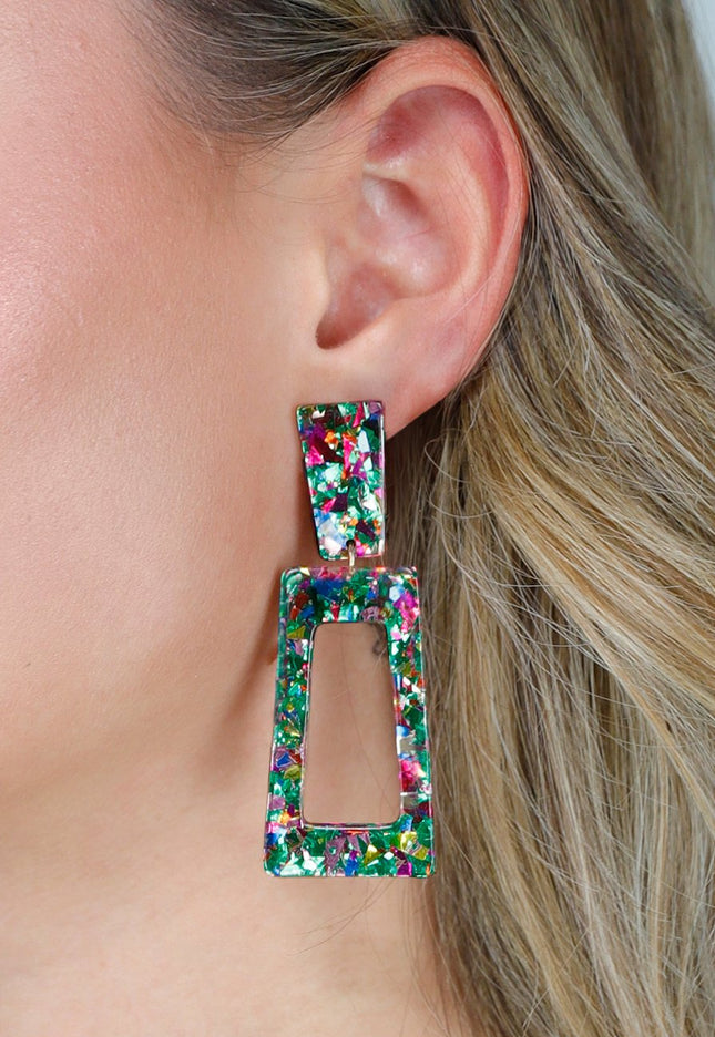 NEW080426 Groene Rechthoekige Oorbellen met Print