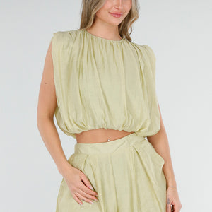 NEW080426 Groene Set met Bubble Hem Top en Broekje