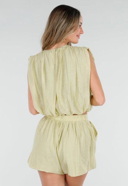 NEW080426 Groene Set met Bubble Hem Top en Broekje