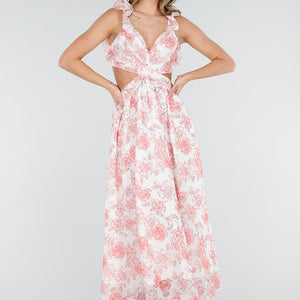 NEW080426 Roze Maxi Jurk met Bloemenprint