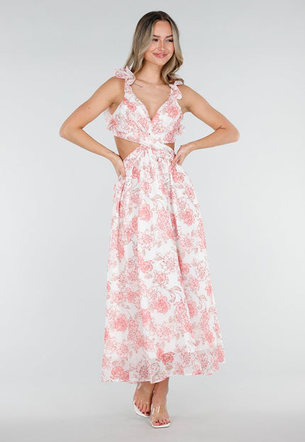 NEW080426 Roze Maxi Jurk met Bloemenprint