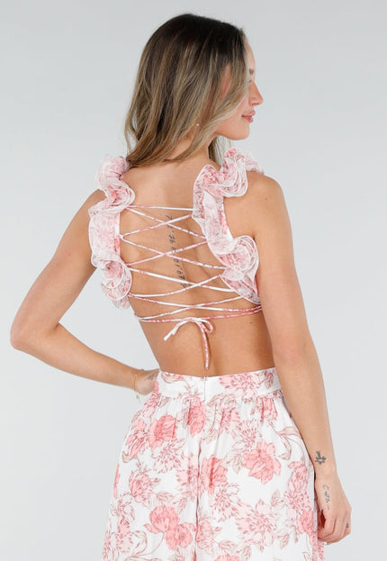 NEW080426 Roze Maxi Jurk met Bloemenprint