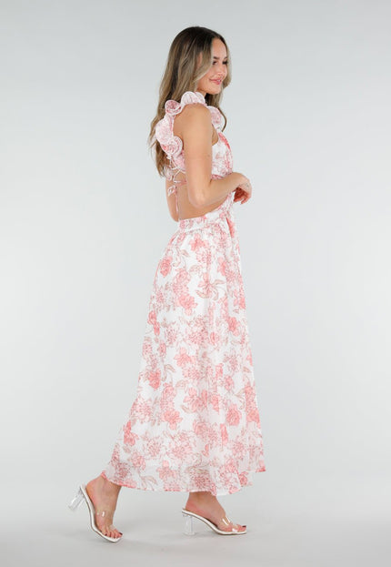 NEW080426 Roze Maxi Jurk met Bloemenprint