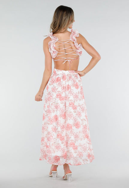 NEW080426 Roze Maxi Jurk met Bloemenprint