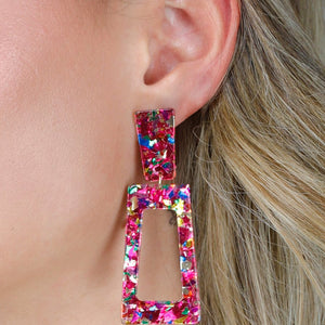 NEW080426 Roze Rechthoekige Oorbellen met Print