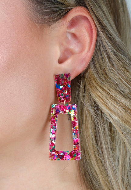 NEW080426 Roze Rechthoekige Oorbellen met Print