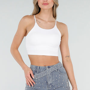 NEW080426 Witte Basic Stretch Top met Pads