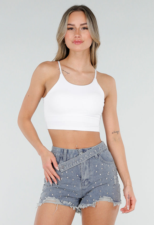 NEW080426 Witte Basic Stretch Top met Pads