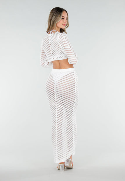 NEW080426 Witte Gehaakte Midi Cover Up Set