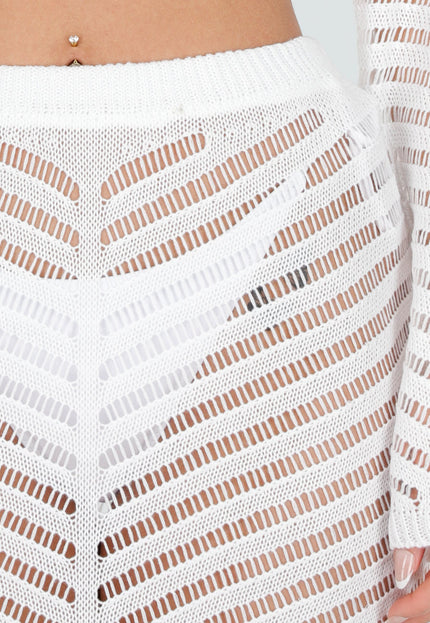NEW080426 Witte Gehaakte Midi Cover Up Set