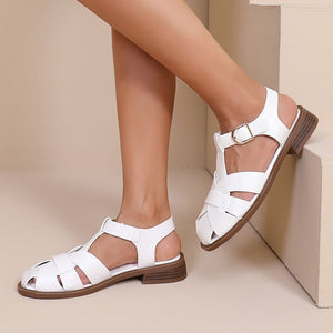NEW080426 Witte Sandalen met Gesp en Platte Zool