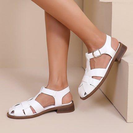 NEW080426 Witte Sandalen met Gesp en Platte Zool